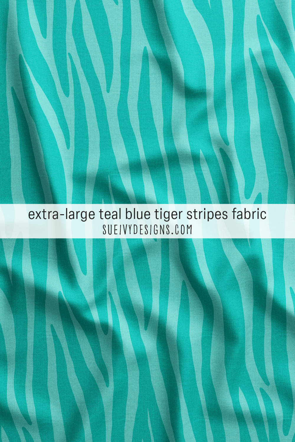 Extra-large teal blue tiger stripes — the animal print at oversized scale, fabric for quilting, costumes, and home decor.