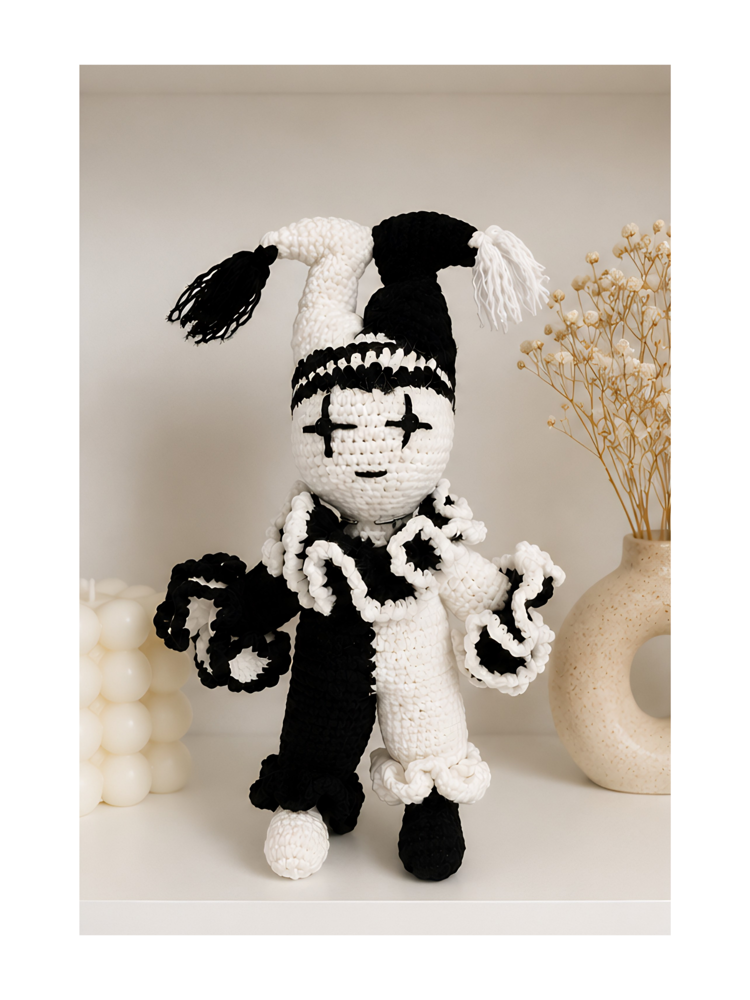 Monochrome Mischief Crochet Doll Set – Handmade Gothic Amigurumi