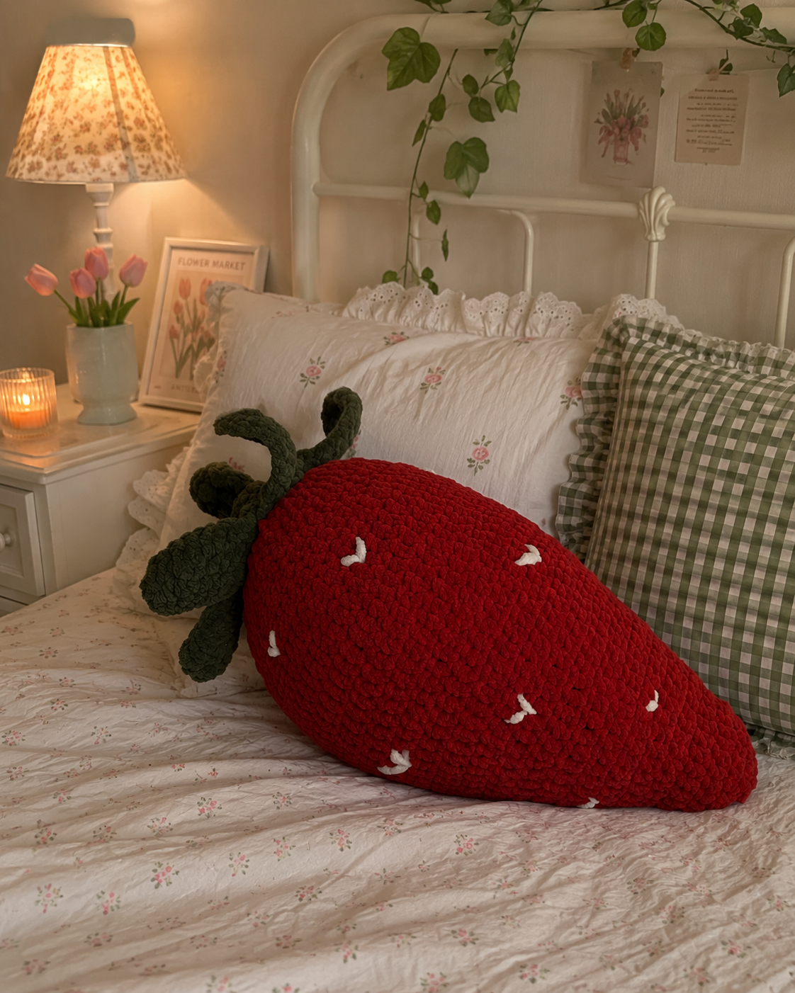 Handmade Crochet Strawberry Pillow - Large