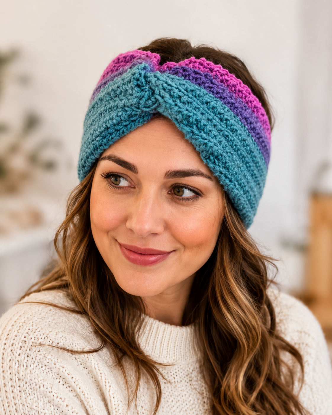 Electric Berry Twist Handmade Crochet Headband Colorful Turban-Style Headband