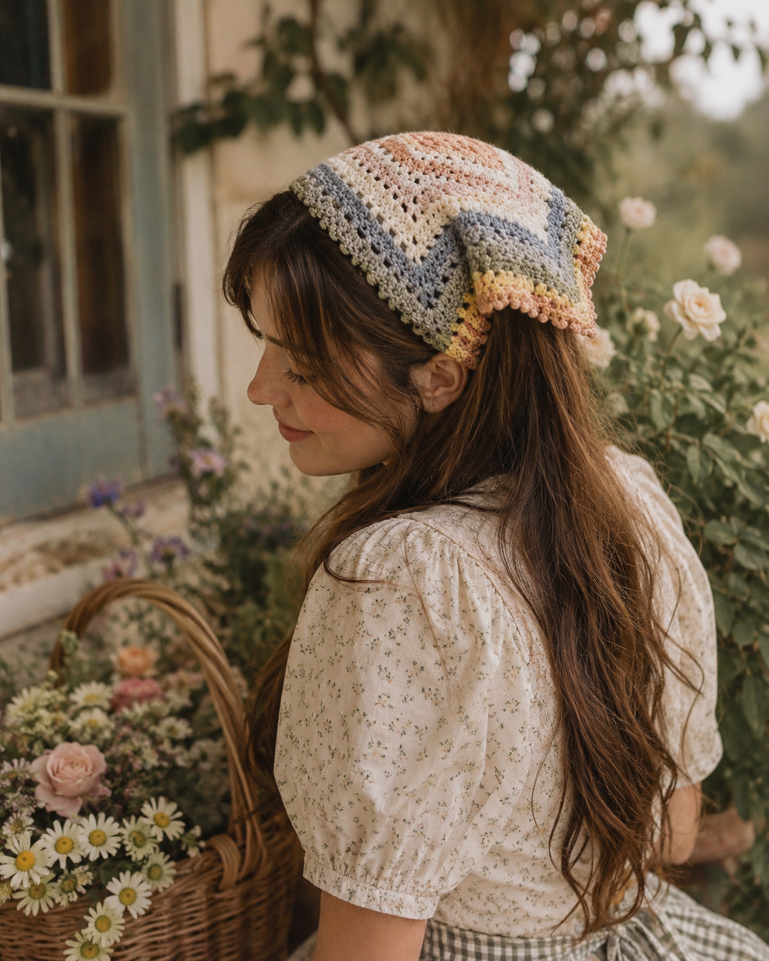 Handmade Pastel Crochet Kerchief Bandana