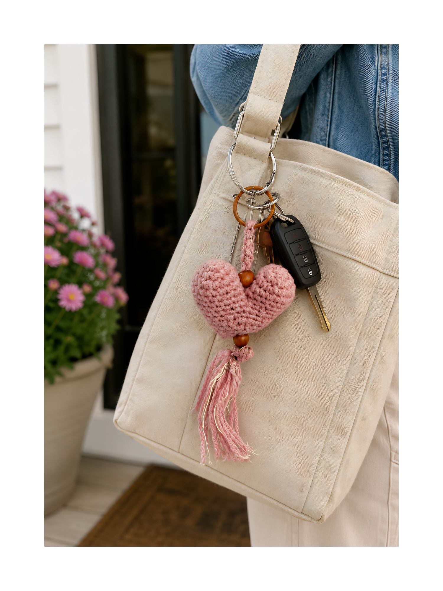 Handmade Pink Knotted Heart Keychain