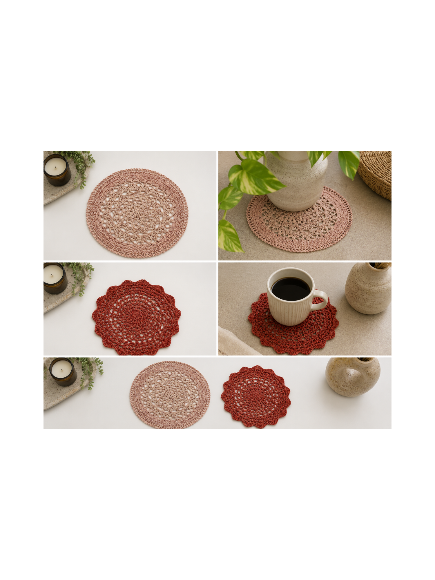 Set of 2 Handmade Crochet Mandala Doilies – Boho Table Decor