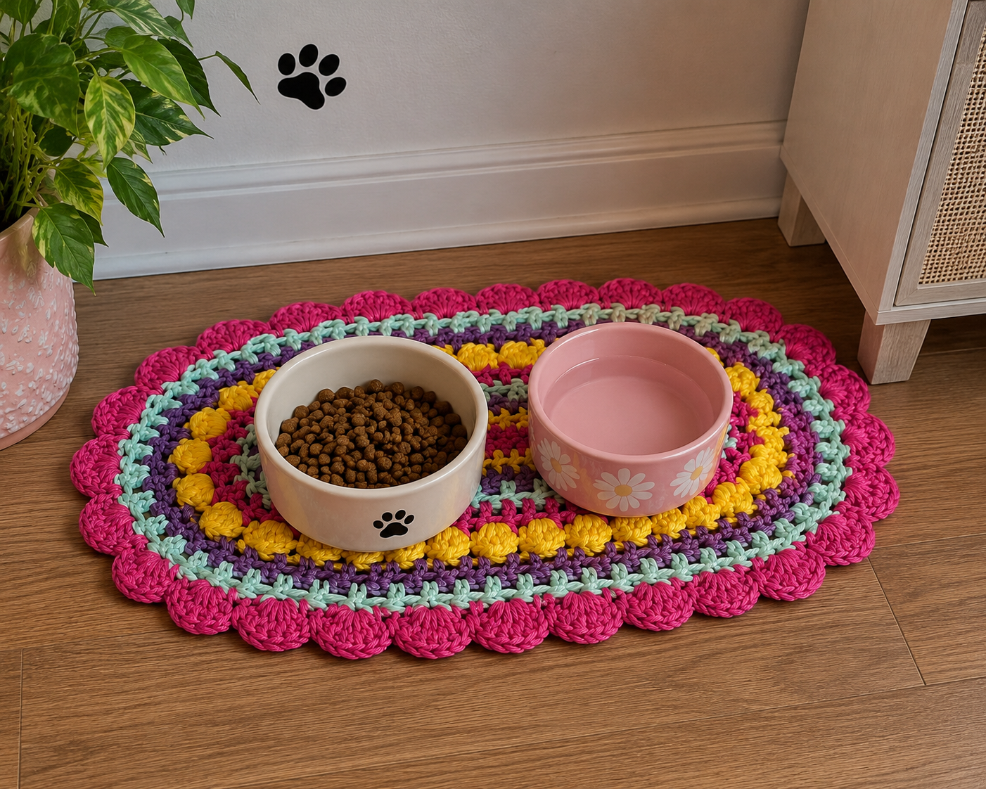 Brightly Colored Cozy Pet Corner Food Rug