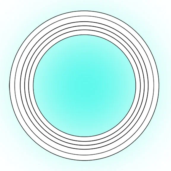 A circular, futuristic looking device with multiple concentric black lines on a light blue background.  custom framing brookline pictureplacebrookline.com
