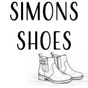 Drawing of a pair of men's boots with the text 'Simons Shoes' above.