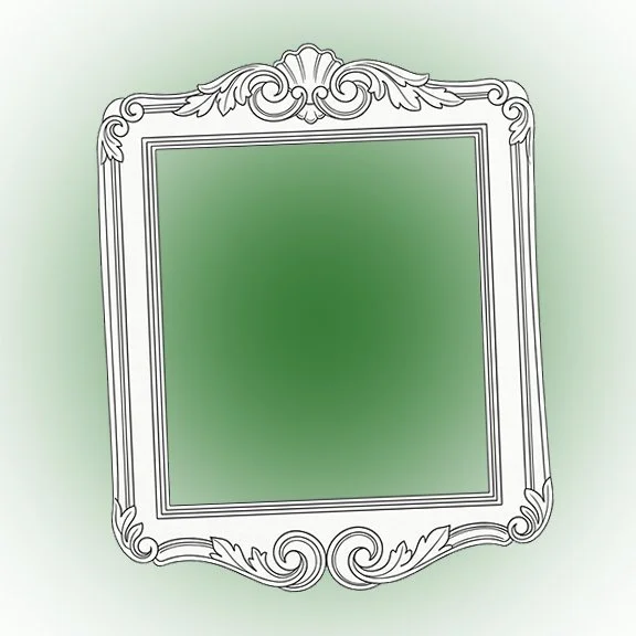 Decorative empty picture frame with ornate design on a light green background.  custom framing brookline pictureplacebrookline.com