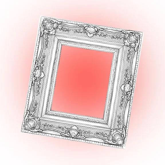 Decorative ornate picture frame with a pink gradient background.  custom framing brookline pictureplacebrookline.com