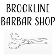 Logo for Brookline Barbar Shop featuring a pair of scissors