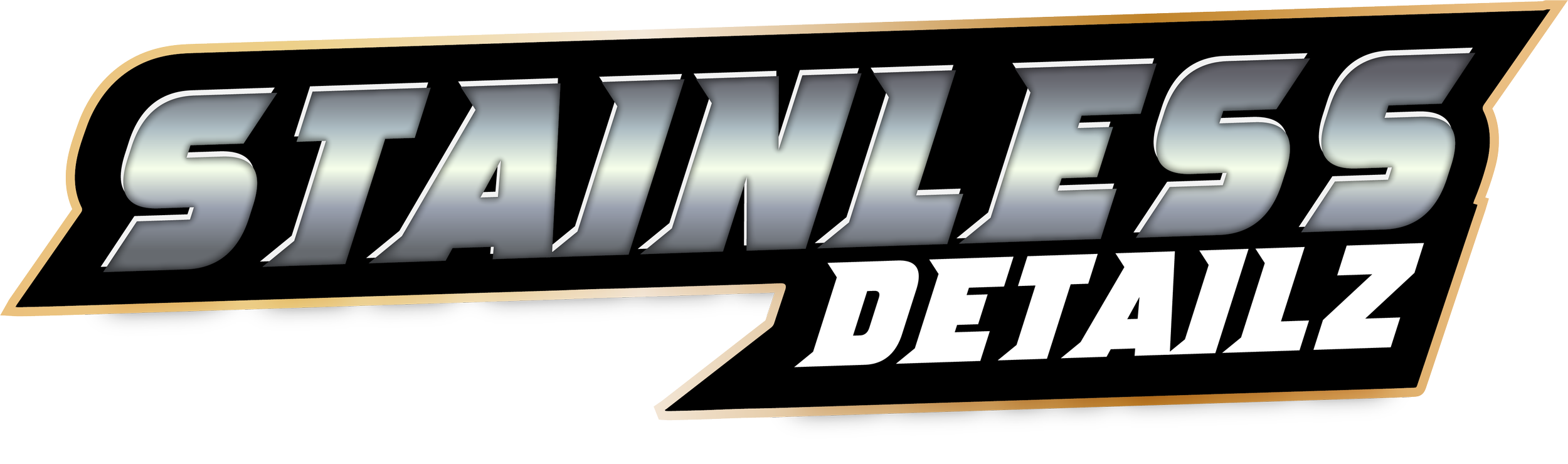 Logo for Stainless Detailing, with stylized text in metallic silver, black, white, and gold accents.