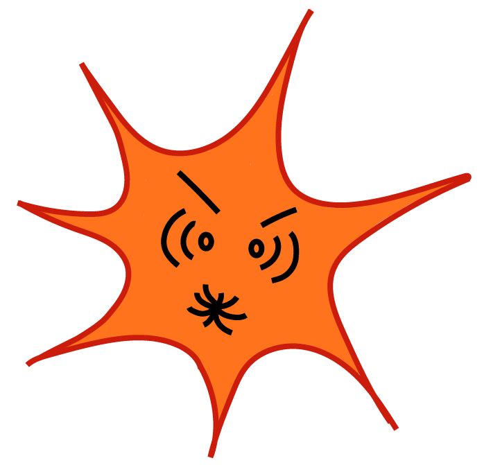 Cartoon orange explosion with a surprised facial expression