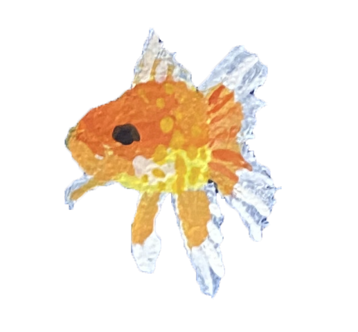 Painted fish with orange, yellow, and white colors.