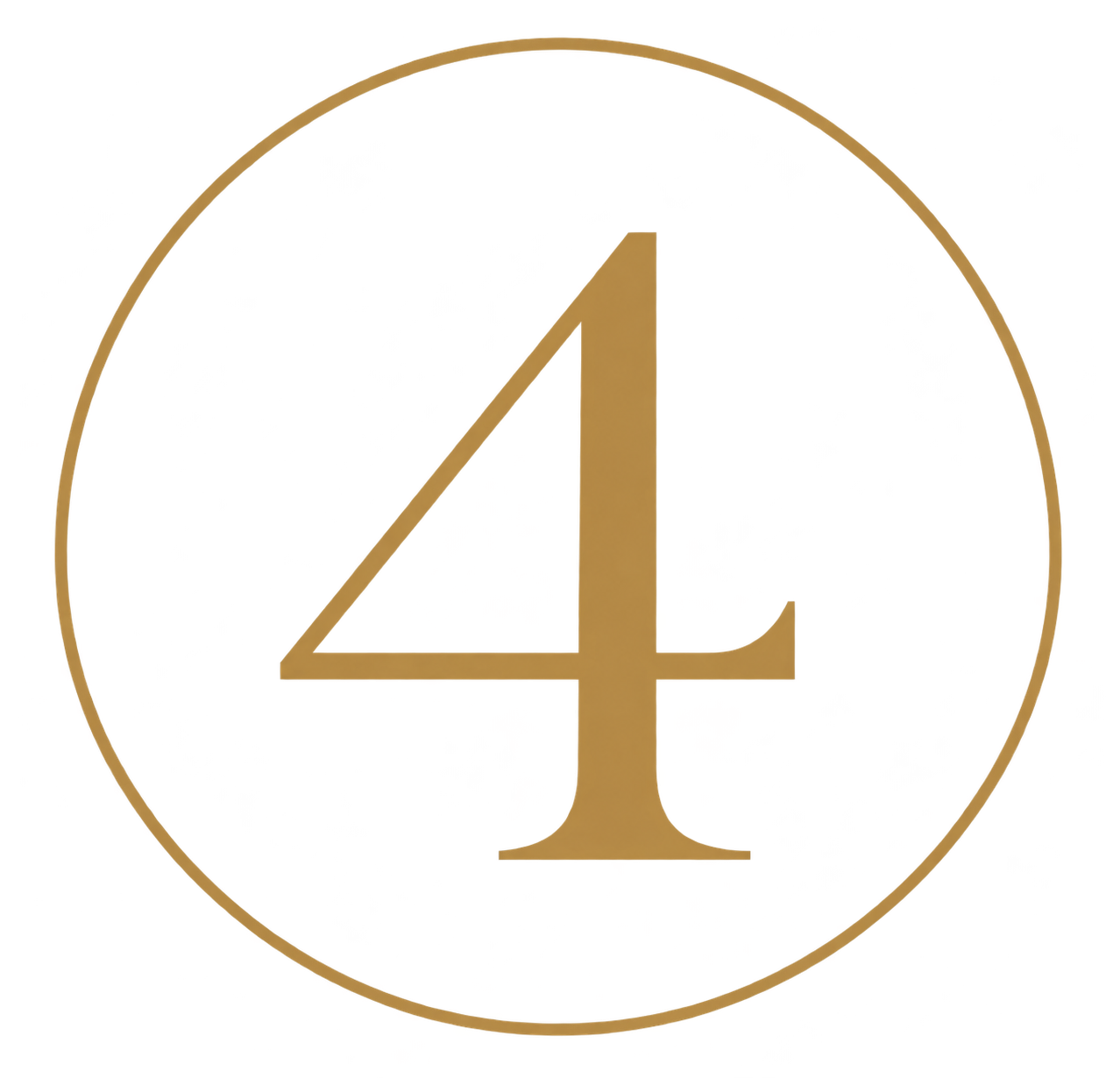 A stylized number 4 inside a circle with a gold outline, featuring a shiny, metallic appearance.