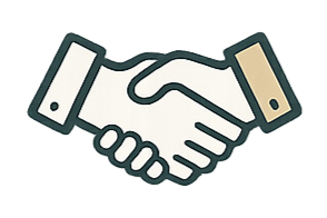 Illustration of a handshake indicating agreement or partnership.