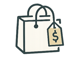 Shopping bag with a price tag displaying a dollar sign.