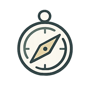 Drawing of a pocket stopwatch with a compass needle design in the center.