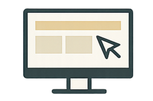 Computer monitor displaying a webpage with an arrow cursor over it