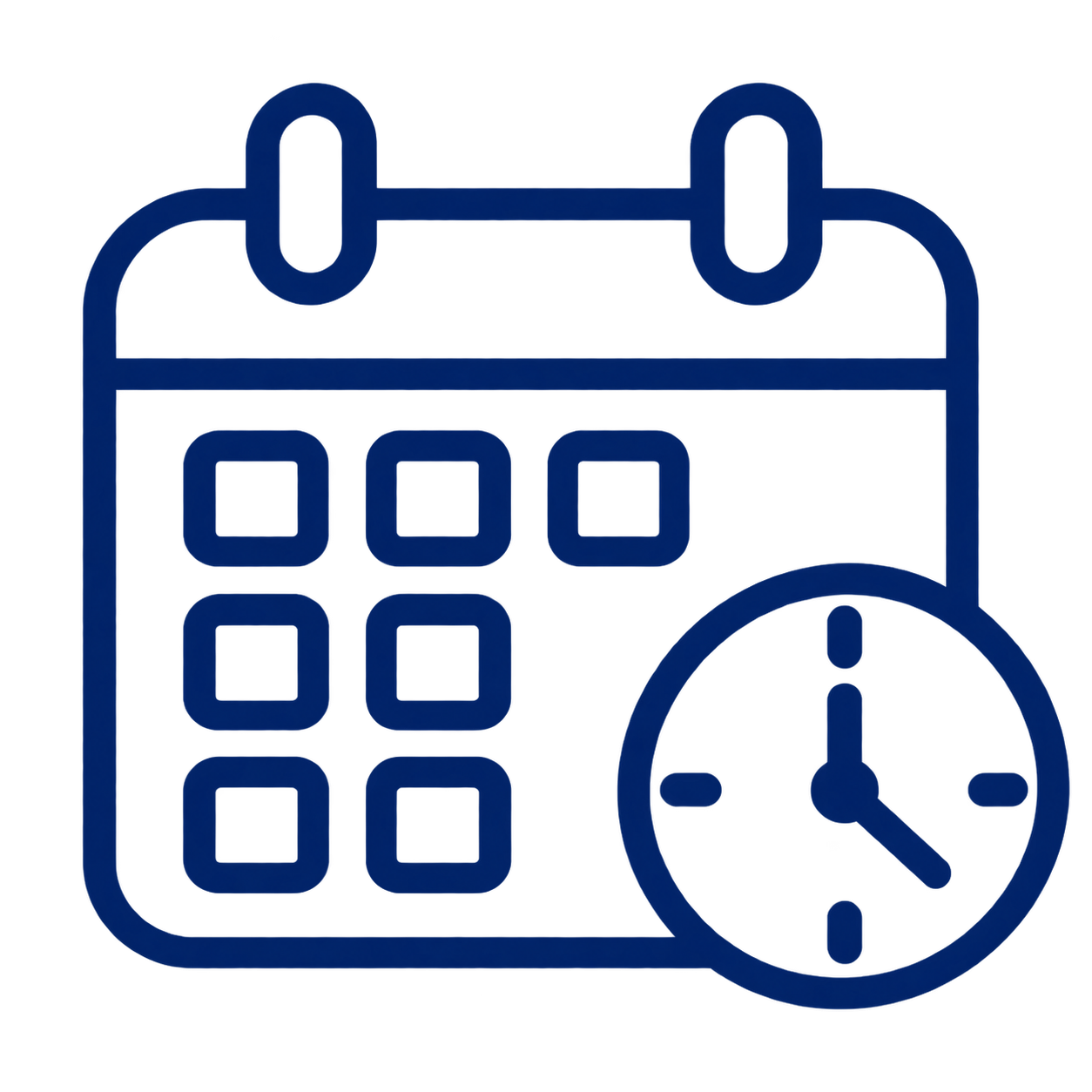 Calendar with a clock overlay, representing scheduling or date and time planning.