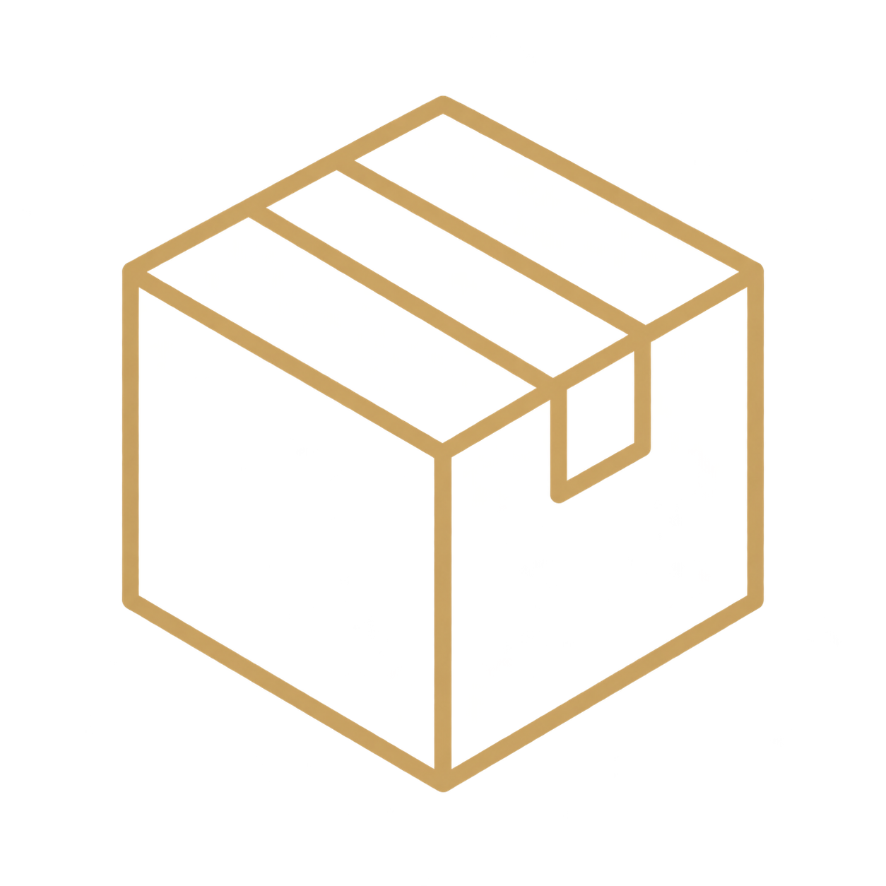 Isometric illustration of a transparent rectangular box with an open front, showing its internal structure with three divisions on the top surface and some glowing yellow and red spots inside.