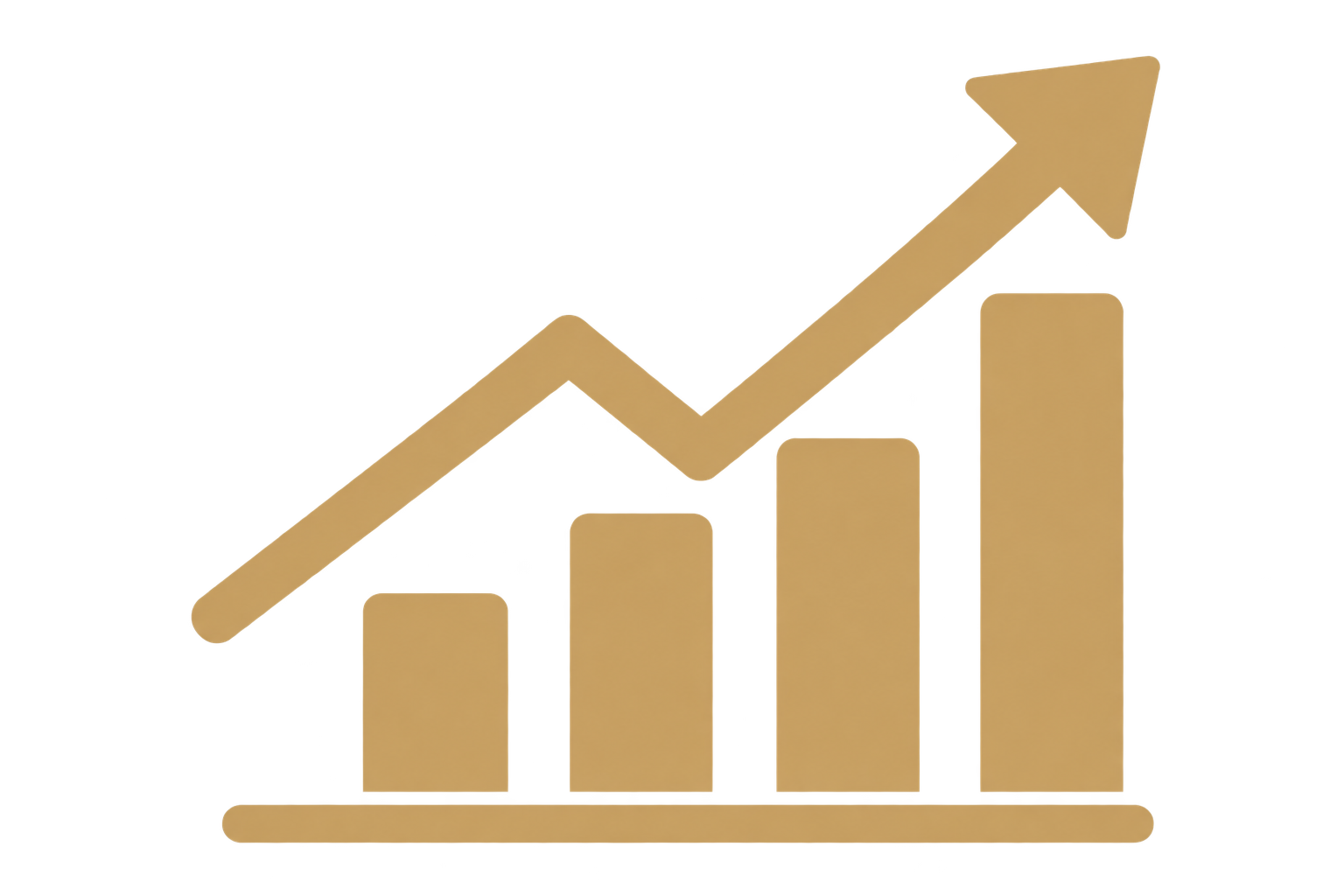 A gold-colored ascending bar chart with an arrow pointing upward, representing growth or increase.