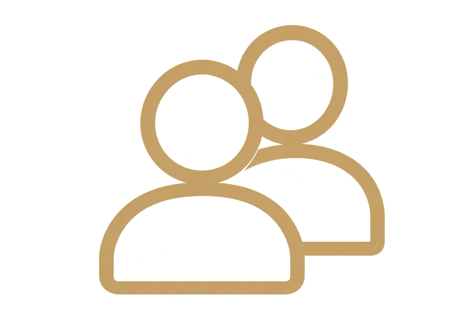 Gold-colored outline of two human figures, one in front of the other, on a dark background with a glowing effect.