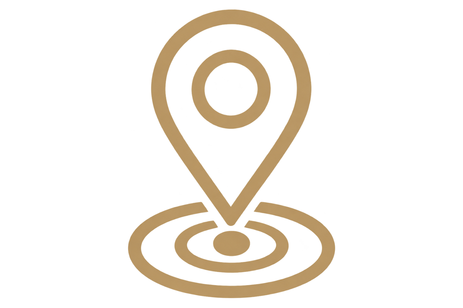 A gold-colored 3D map location marker placed on a map.