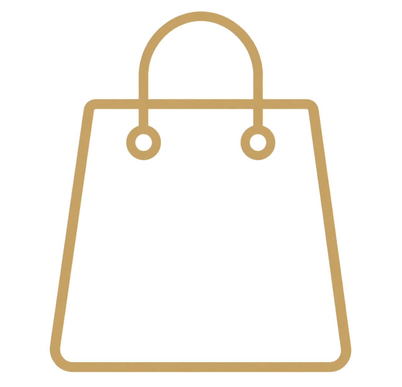 Outline of a beige handbag icon on a black background.