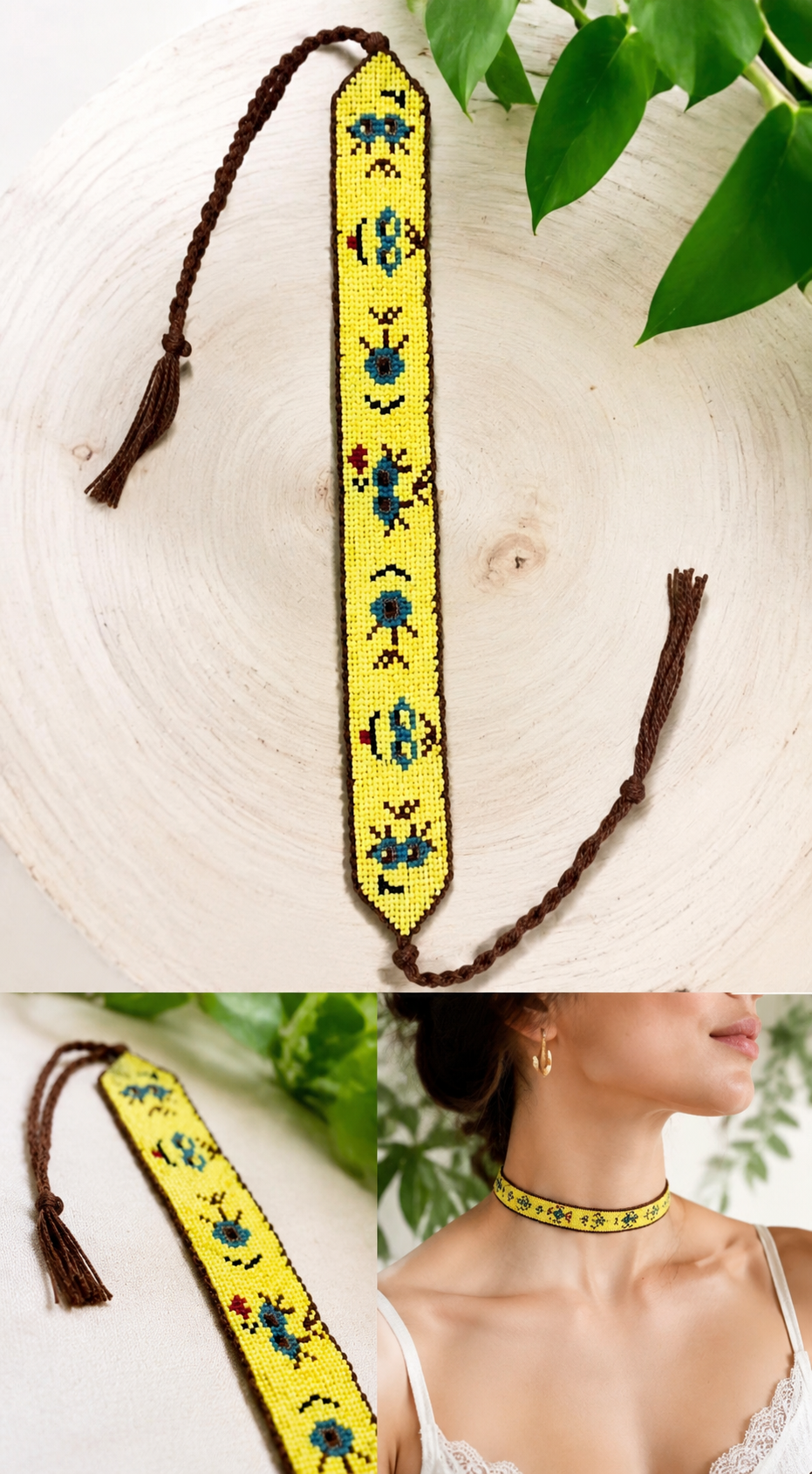 Funny Face Beaded Choker Pattern | Yellow Peyote Stitch Tutorial (PDF Download)