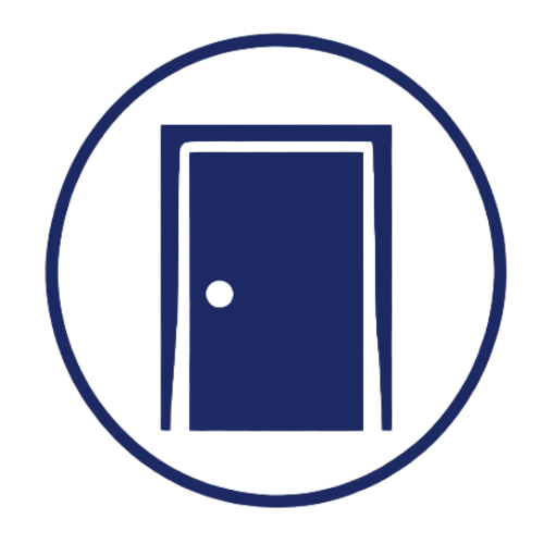 An icon of a door with a small round handle, enclosed in a circle.