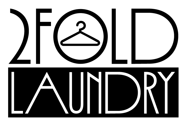 Graphic with bold text that says "2 Fold Laundry" and a hanger icon in the center.