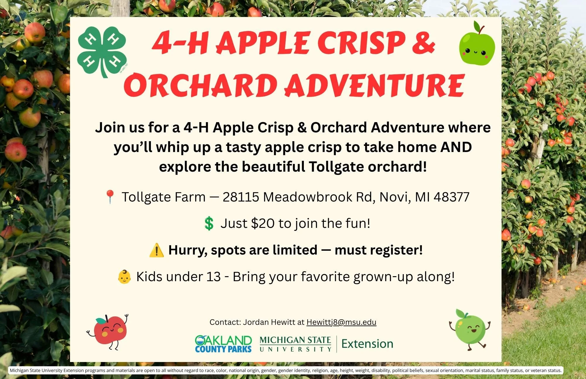 Oakland 4-H Apple Crisp & Orchard Adventure 