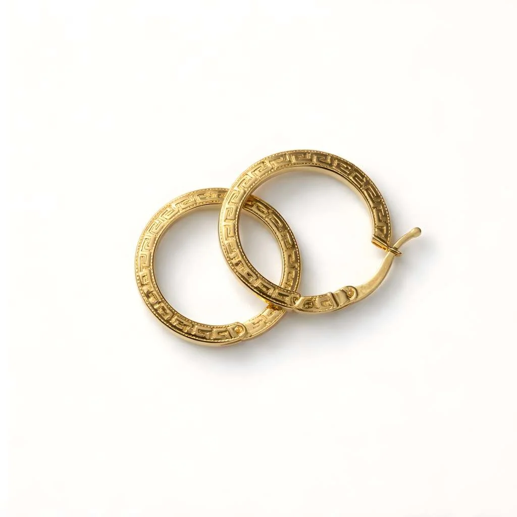 Classic Greek Key Gold Hoops