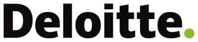 Close-up of the Deloitte logo with bold black text and a small green dot.