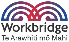 Workbridge logo with red, blue, and purple gradient