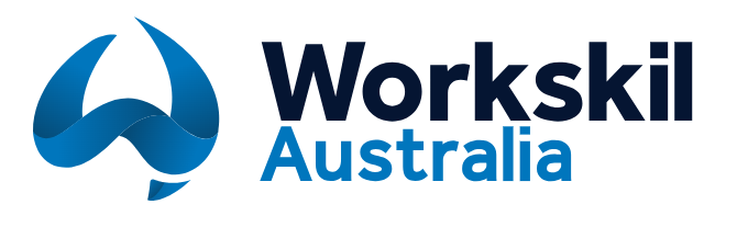Workskil Australia logo with a blue abstract emblem and black and blue text.