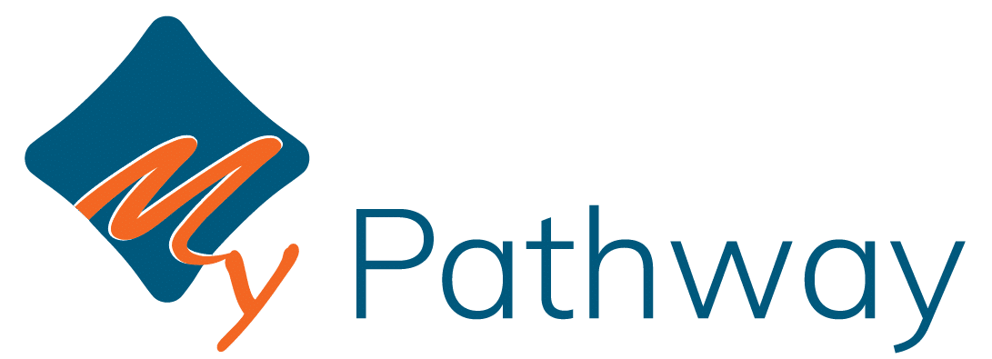 Logo with a stylized orange 'M' inside a blue diamond shape, and the word 'Pathway' next to it.