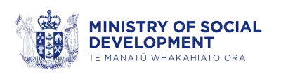 Logo of the New Zealand Ministry of Social Development featuring a crest and text in English and Maori.