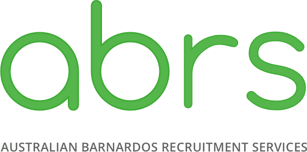 Logo for Australian Barnardos Recruitment Services with green 'abrs' text and black subtitle