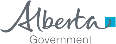 The Alberta Government logo with stylized text and a blue icon