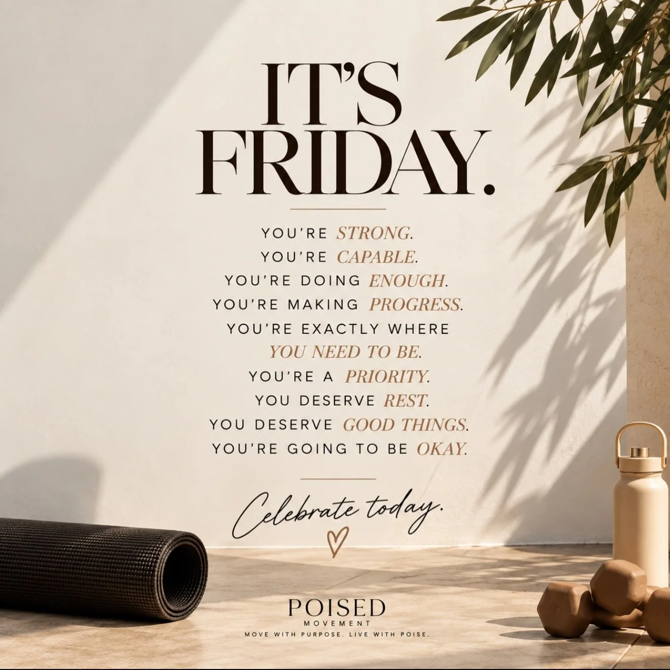 Friday reminder: you don&rsquo;t have to have it all figured out to be making progress. 🤎

You&rsquo;re strong. You&rsquo;re capable. You&rsquo;re doing enough. You deserve rest, good things, and a moment to celebrate how far you&rsquo;ve come.

So 