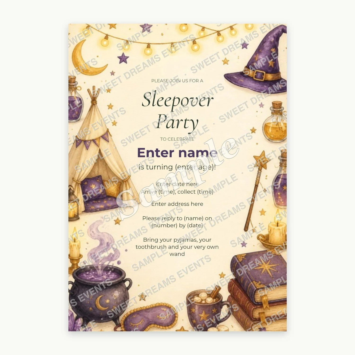 Editable Sleepover Invitation, Wizarding Academy