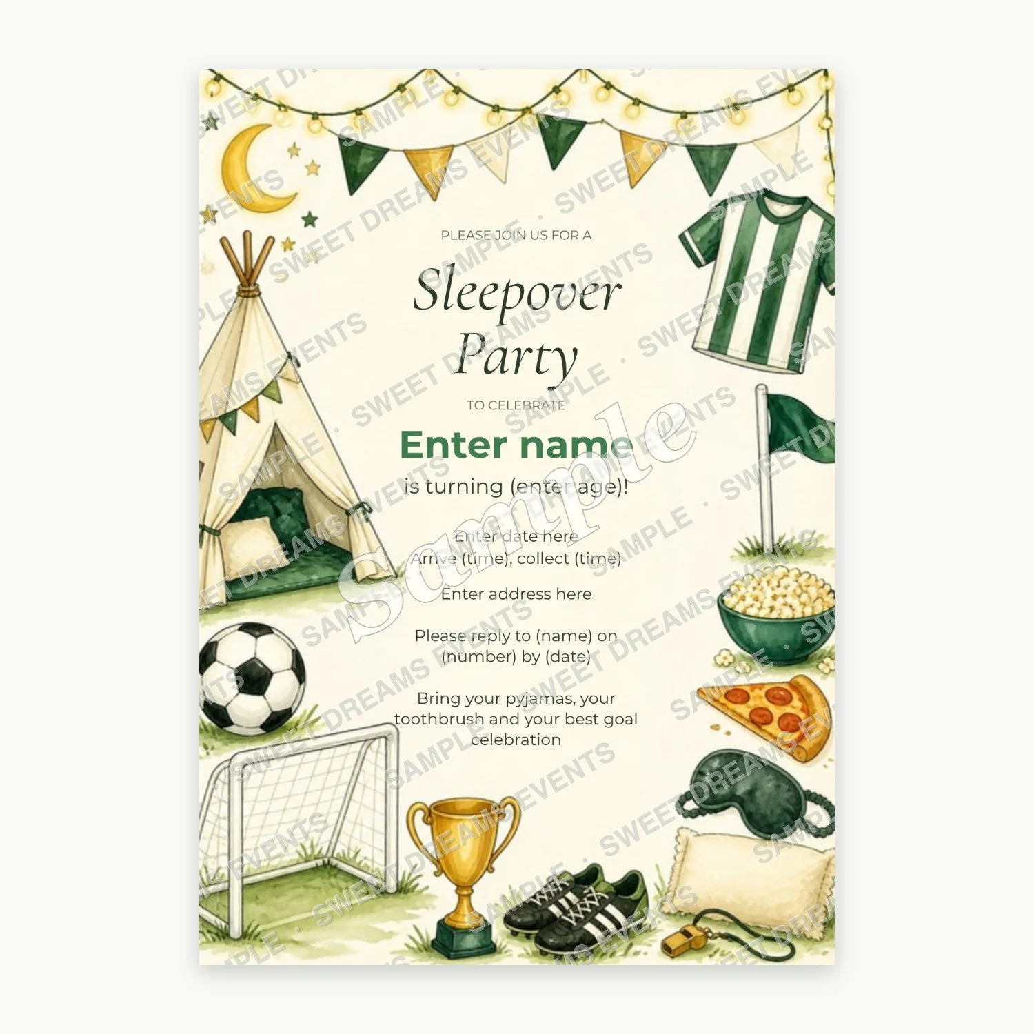 Editable Sleepover Invitation, Match Day Magic