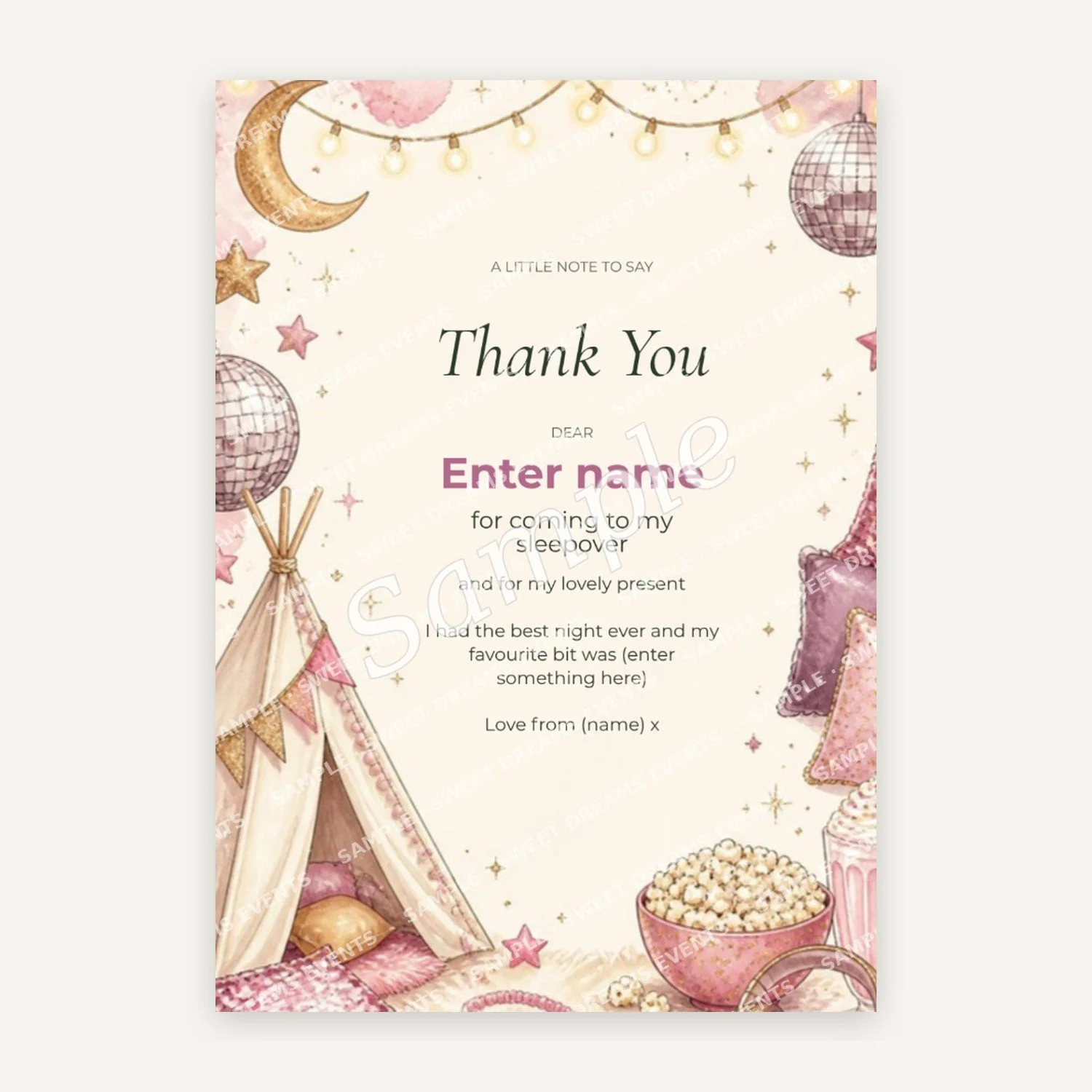 Editable Thank You Card, Glitterball Disco Dreams