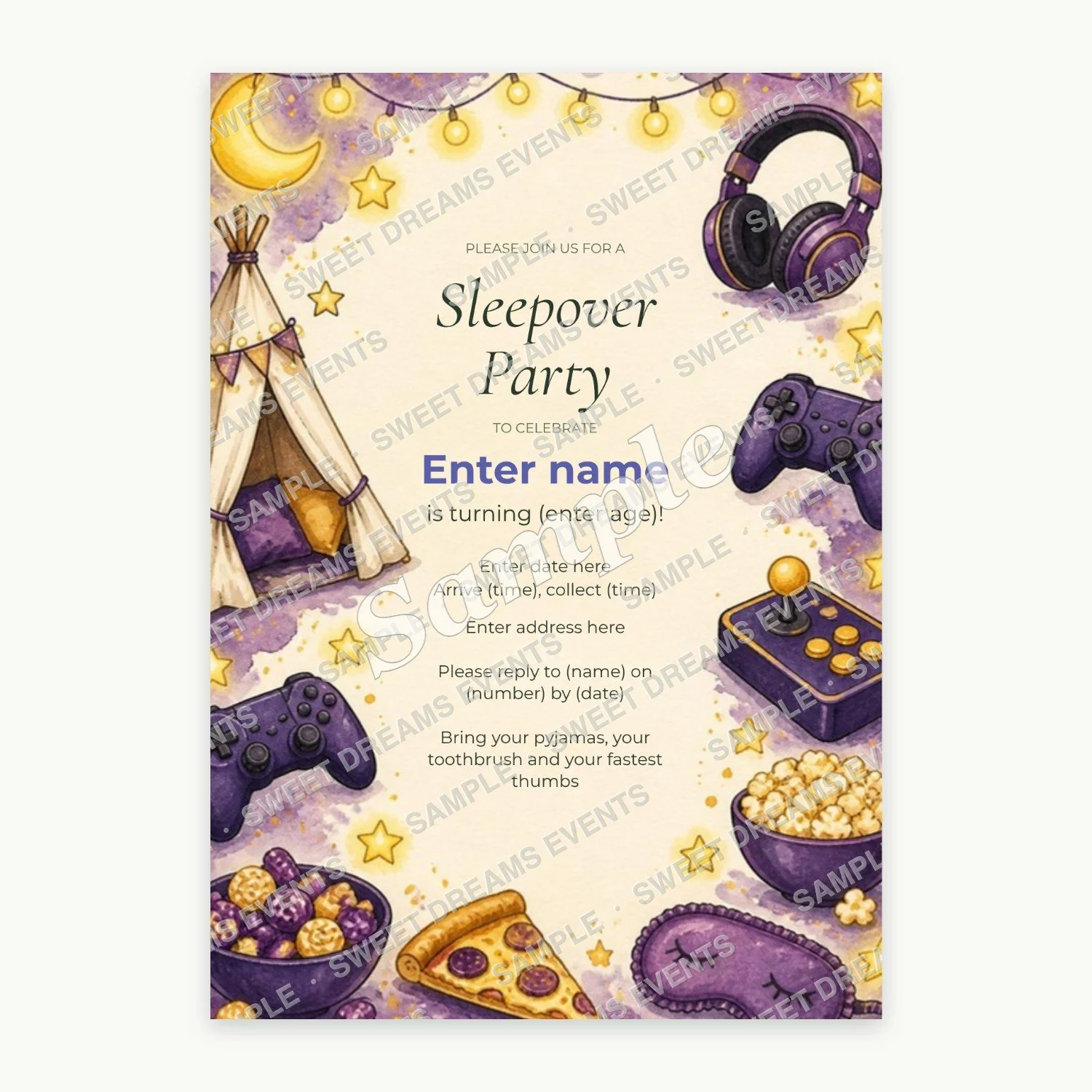Editable Sleepover Invitation, Level Up Lair
