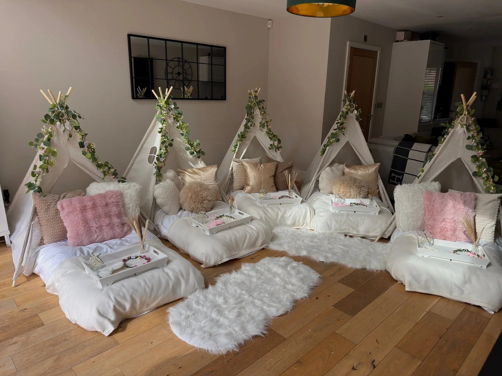 Children's birthday party hire in Sussex with a fully styled teepee sleepover setup by Sweet Dreams Events