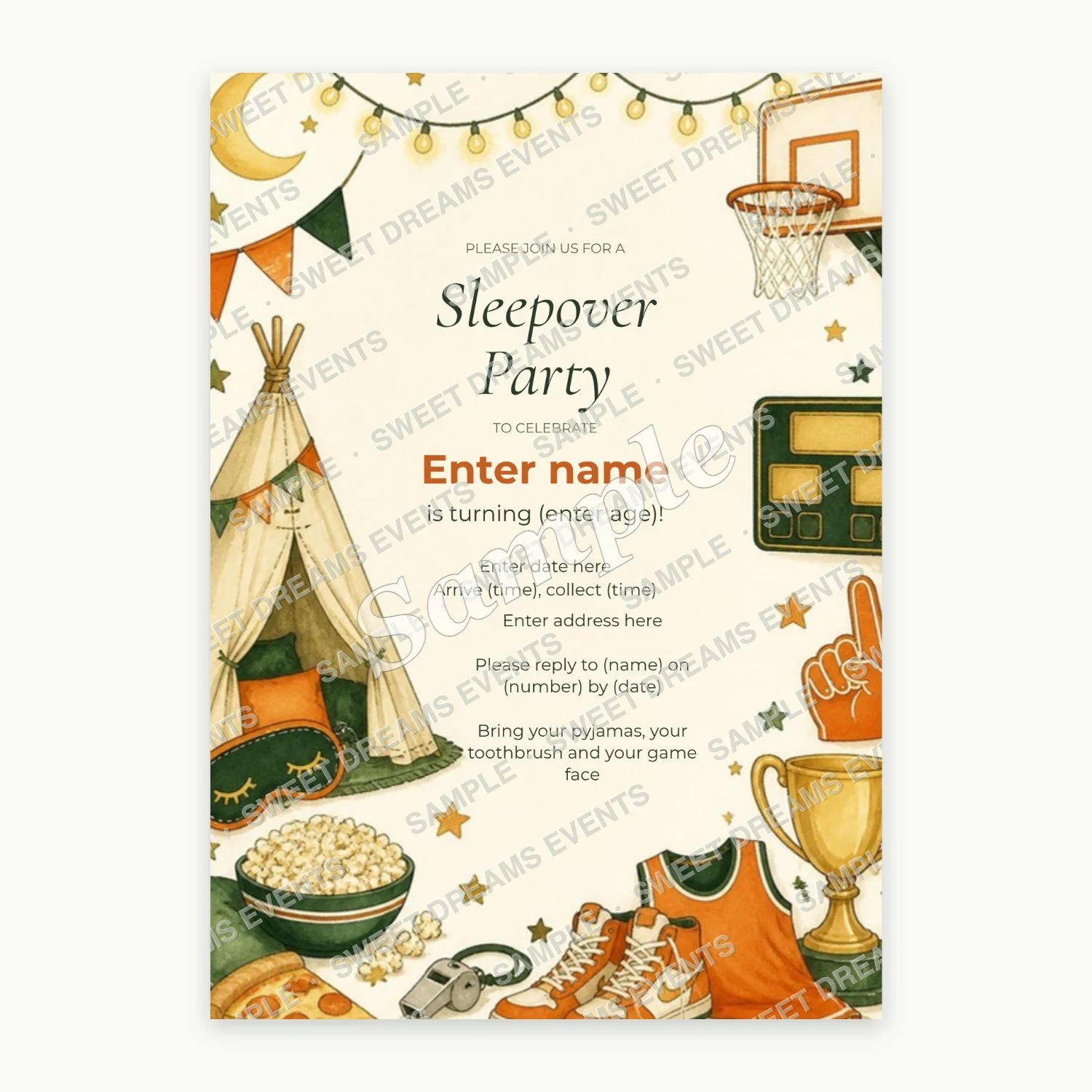 Editable Sleepover Invitation, Slam Dunk