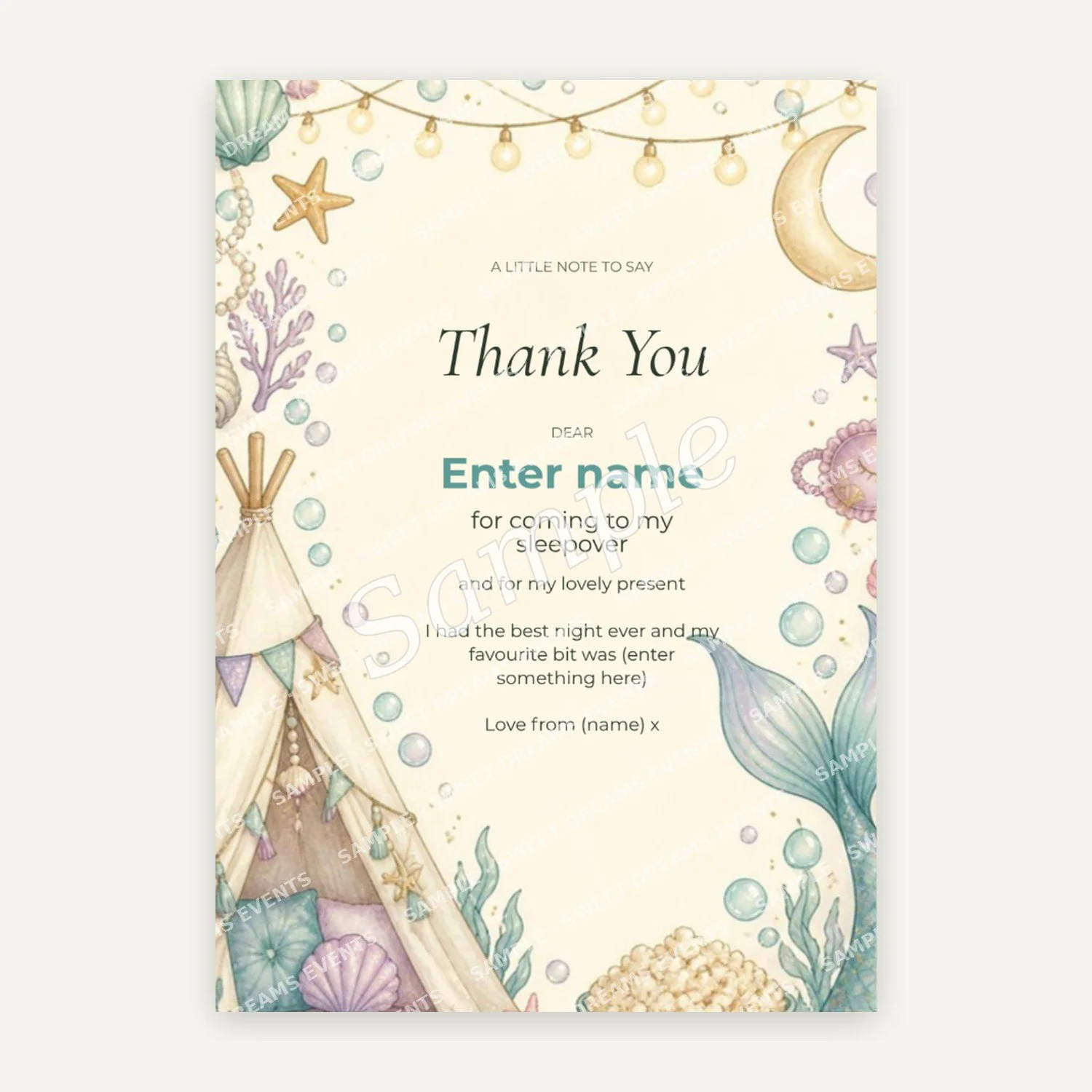 Editable Thank You Card, Mermaid Lagoon