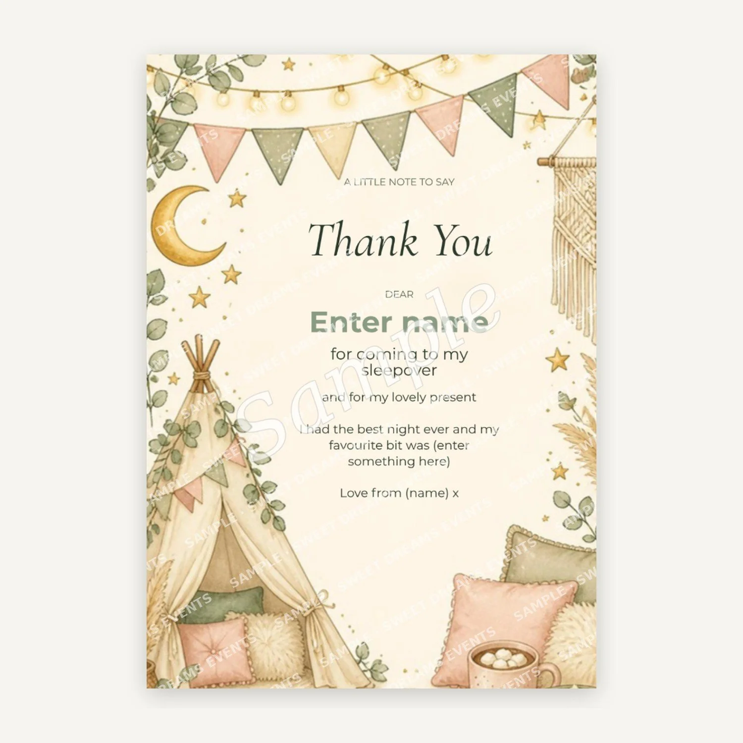 Editable Thank You Card, Boho Chic