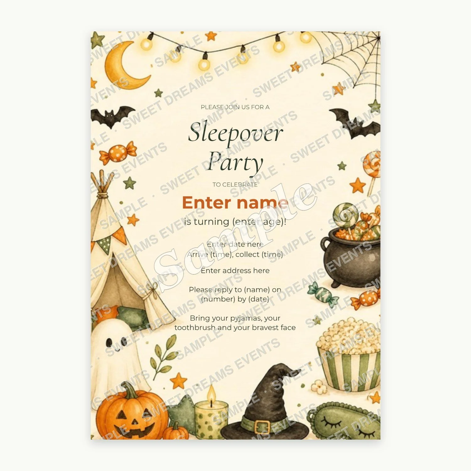 Editable Sleepover Invitation, Halloween