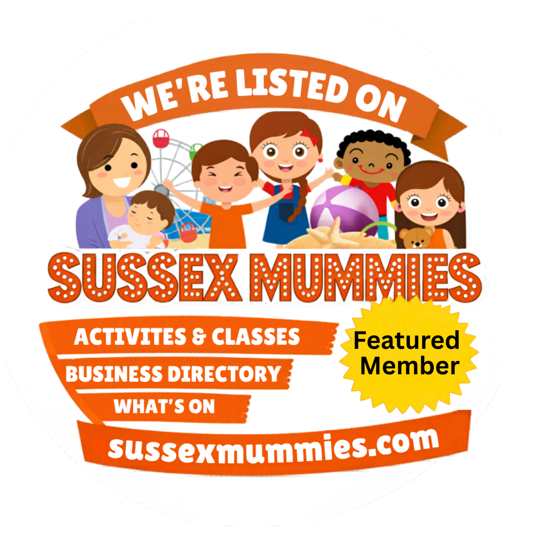 Sussex Mummies logo and website sussexmummies.com, with a yellow badge indicating featured member.